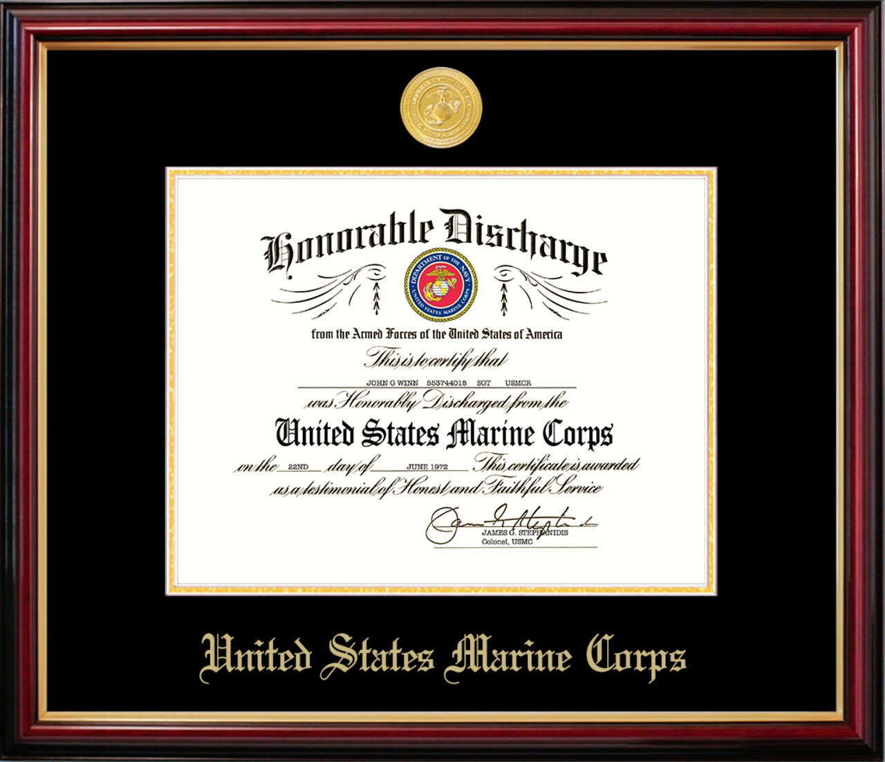 Patriot Frames Marine 8.5x11 Discharge Petite Frame with Gold Medallion